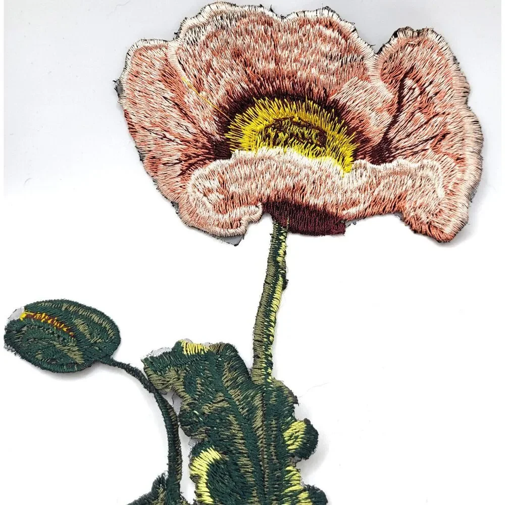 Embroidered Poppy Applique Sew On 11in by 7in